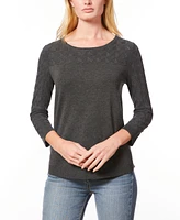 Melissa Paige Women's Wave-Knit Scoop Neck 3/4-Sleeve Sweater