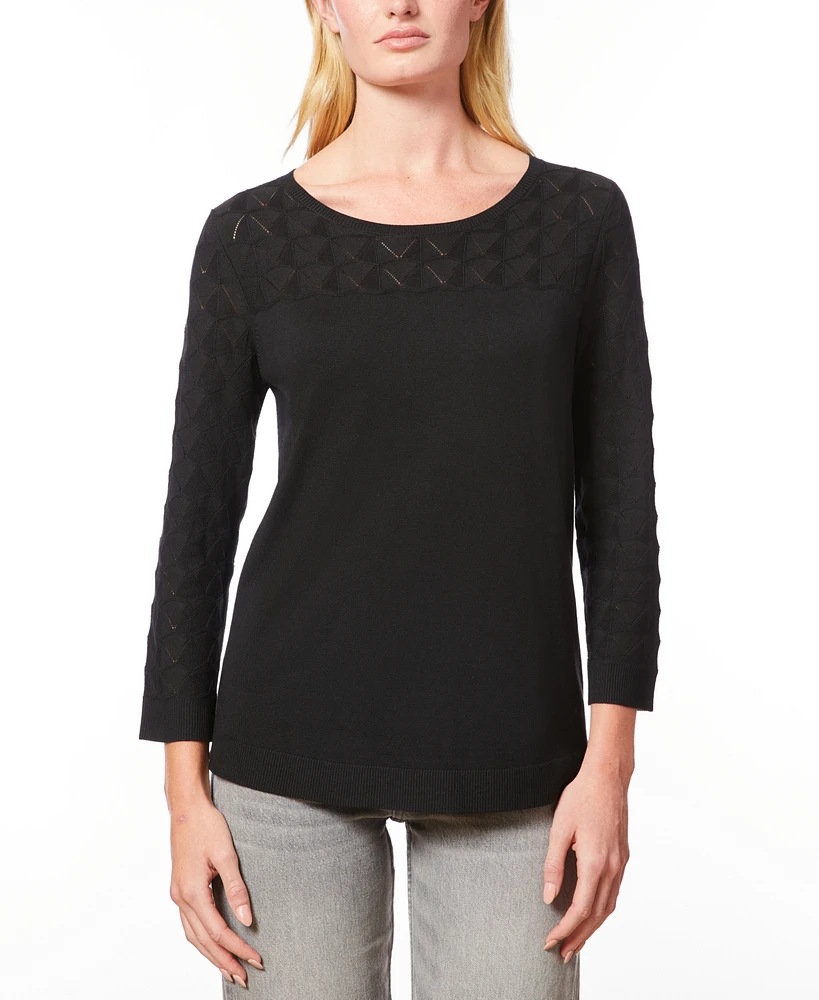 Melissa Paige Women's Wave-Knit Scoop Neck 3/4-Sleeve Sweater