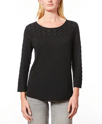 Melissa Paige Women's Wave-Knit Scoop Neck 3/4-Sleeve Sweater