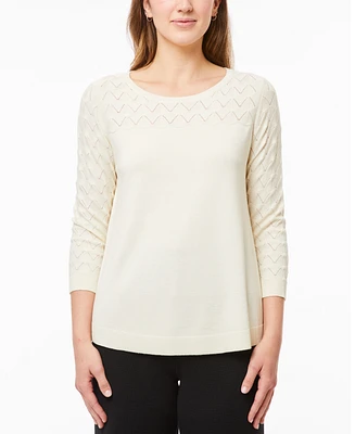 Melissa Paige Women's Wave-Knit Scoop Neck 3/4-Sleeve Sweater