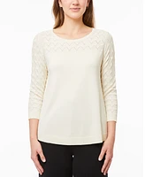 Melissa Paige Women's Wave-Knit Scoop Neck 3/4-Sleeve Sweater