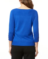 Melissa Paige Women's Boat-Neck Ribbed-Trim 3/4-Sleeve Sweater