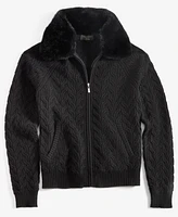 Charter Club Women's Cashmere Faux-Fur-Collar Cable-Knit Jacket, Created for Macy's