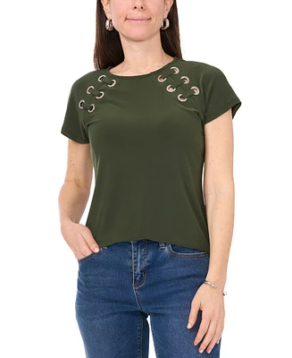 Sam & Jess Petite Cap-Sleeve Laced Grommet Tee