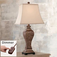 Edgar Farmhouse Country Rustic Traditional Table Lamp with Table Top Dimmer 29" Tall Bronze Taupe Rectangle Shade for Living Room Bedroom House B