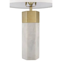Possini Euro Design Leala Modern Accent Table Lamp 21" High Faux Marble Gold Metal Hexagonal White Drum Shade for Bedroom Living Room House Home Bedsi