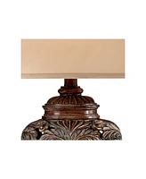 Leafwork Traditional Farmhouse Rustic Table Lamp with Table Top Dimmer 32.5" Tall Bronze Finish Rectangular Tan Shade for Living Room Bedroom Hou