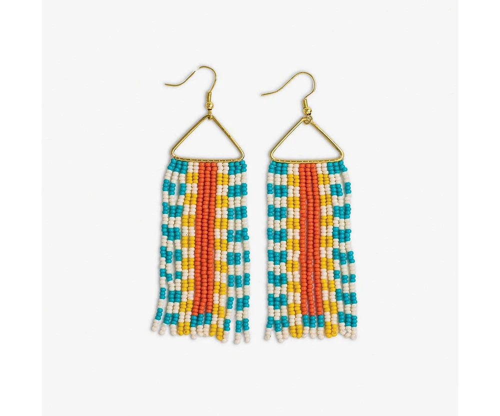 Ink + Alloy Brooke Mixed Checks And Triangles Beaded Fringe Earrings Rio