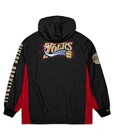 Mitchell & Ness Men's Black Philadelphia 76ers Big Tall Hardwood Classics Team Og 2.0 Anorak Hoodie Quarter-Zip Windbreaker Jacket