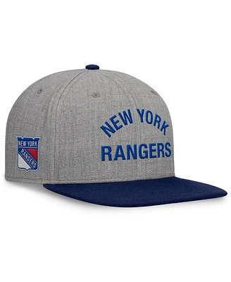 Fanatics Signature Men's Heather Gray New York Rangers Elements Flat Brim Leather Strapback Hat