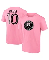 Fanatics Men's Lionel Messi Pink Inter Miami Cf Authentic Stack Name Number T-Shirt