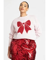 Eloquii Plus Size Bow Intarsia Sweater