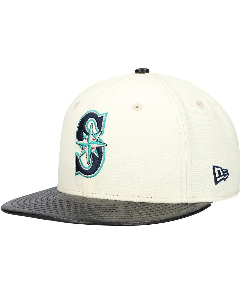 New Era Men's Cream Seattle Mariners Game Night Leather Visor 59FIFTY Fitted Hat