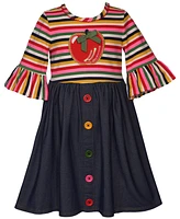 Bonnie Jean Toddler & Little Girls Apple-Applique Striped Denim Dress