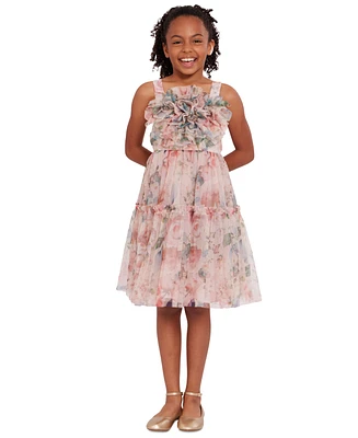 Bonnie Jean Big Girls Flower-Detail Floral-Mesh Dress