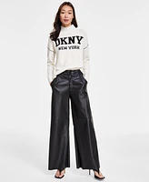 Dkny Jeans Women's Faux-Leather Wide-Leg Pants - BLK