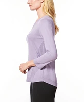 Melissa Paige Women's Petite Boat-Neck, Ribbed-Detail 3/4-Sleeve Sweater