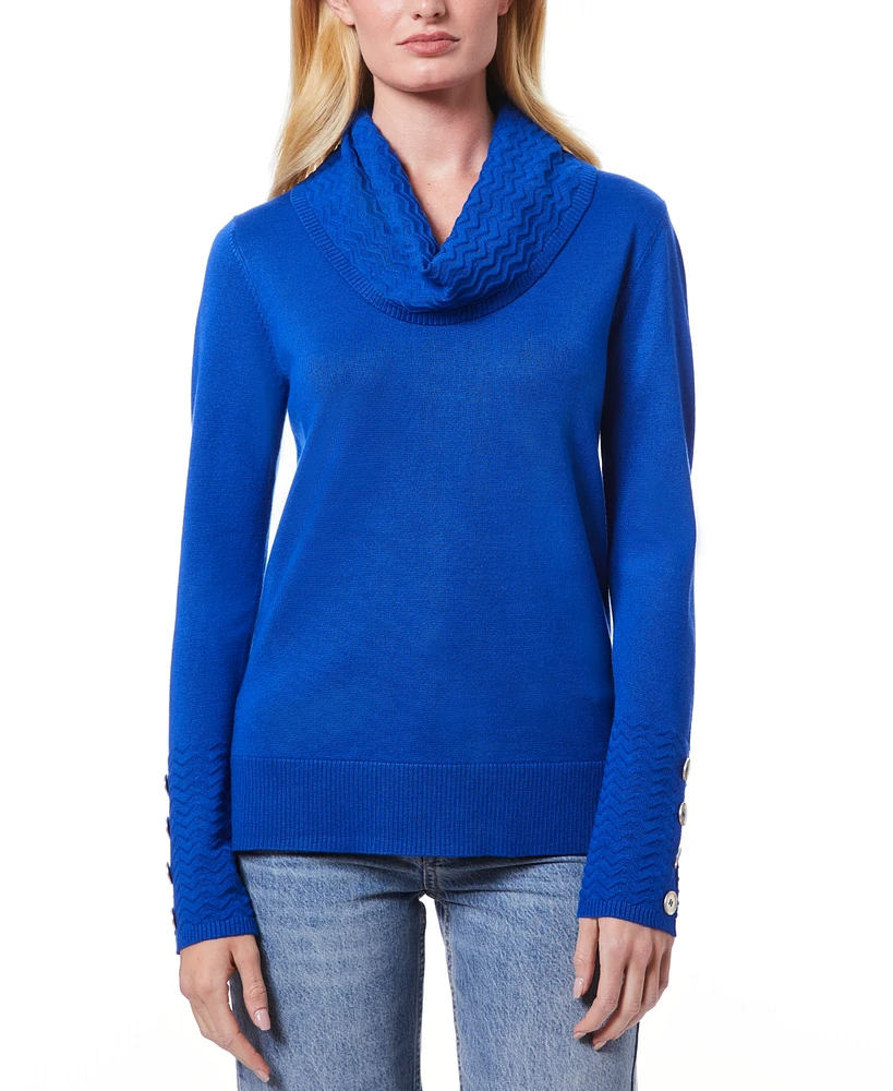 Melissa Paige Women's Chevron-Trimmed Cowl-Neck Sweater, Regular & Petite