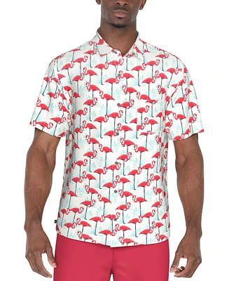 Pga Tour Men's Short Sleeve Performance Flamingo Print Polo Shirt