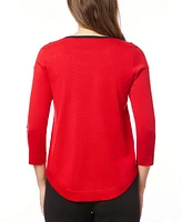 Melissa Paige Women's Button-Sleeve Crew Neck Sweater