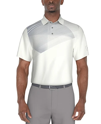 Pga Tour Men's Classic-Fit Stretch Performance Asymmetrical Geo-Print Golf Polo Shirt