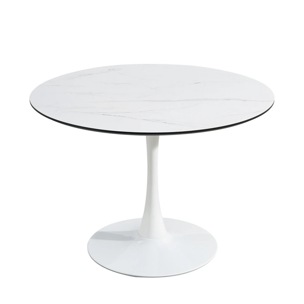 Simplie Fun Tulip Dining Table, 32In Round, White, Mable Black