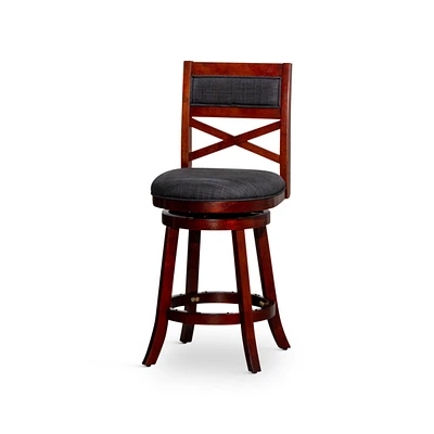 Simplie Fun 24" Counter Height X-Back Swivel Stool, Cherry Finish, Charcoal Fabric Seat