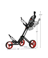3 Wheel Folding Golf Push Cart with Brake Scoreboard Adjustable Handle
