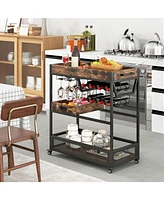 Sugift 3-Tier Industrial Buffet Serving Cart with Wine Rack