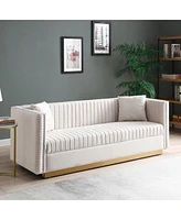 Streamdale Furniture Modern Beige Velvet Sofa with Pillows