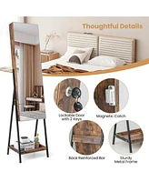 Sugift Lockable Freestanding Jewelry Organizer with Full-Length Frameless Mirror