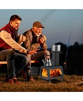 Costway Portable Wood Burning Stove Wood Camping Stove Heater with 2 Cooking Positions