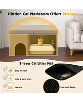 Costway Cat Litter Box Enclosure Hidden Furniture Washroom Shoe Storage Bench