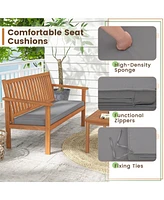 4 Pcs Patio Wood Furniture Set with Loveseat, 2 Chairs & Coffee Table for Porch