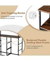 Costway 6-Drawer Dresser 2-Tier Fabric Storage Tower w/wooden Top Chest Organizer