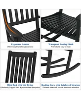 Gymax 2PCS Wood Rocking Chair Porch Rocker High Back Garden Seat Indoor Outdoor Black