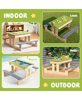 Gymax 3-in-1 Kids Picnic Table Outdoor Wooden Water Sand Table w/ Play Boxes