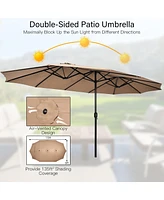 Costway 15FT Double-Sided Twin Patio Umbrella Outdoor Market W/ Crank & Base