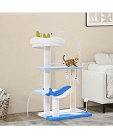 Costway Ocean-themed Cat Tree with Sisal Covered Scratching Posts Hanging Interactive Toys