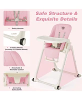 Costway Foldable Baby High Chair w/ Double Removable Trays