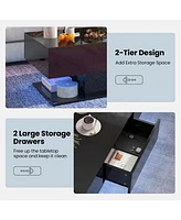 Led Coffee Table with 2 Drawers 20-Color Dimmable Lights & Remote Control