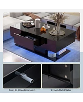 Costway Led Coffee Table with 2 Drawers 20-Color Dimmable Led Lights & Remote Control