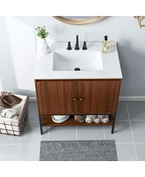 Costway 31" Bathroom Vanity Sink Combo Wooden Bathroom Storage Cabinet with Doors