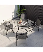 Costway 34 Inch Outdoor Dining Table Square Tempered Glass Table with 1.5" Umbrella Hole