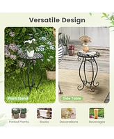 Costway Mosaic Outdoor Side Table, Round End Table with Weather Resistant Ceramic Tile Tabletop