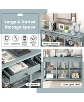 Costway 58" Long Sofa Table with Storage Retro Console 3 Drawers & Open Shelves