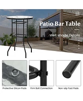 38'' Patio Round Counter Height Bar Table withTempered Glass Tabletop Poolside