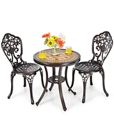 Costway 3PCS Patio Bistro Set Round Table Chairs All Weather Cast Aluminum Yard