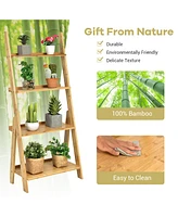 Costway 4 Tiers Bamboo Ladder Shelf Bookcase Storage Organizer Plant Flower Stand