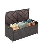 Costway 34 Gallon Patio Wicker Storage Deck Box W/Cushion Backyard